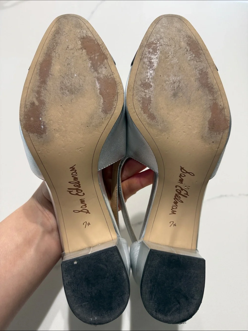 Sam Edelman Silver and Black Slingback Block Heel Pumps